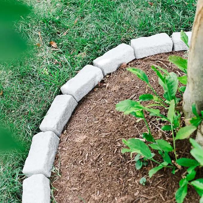 Beuta Landscape Edging | Garden Edging Border | No Dig Faux Stone Bricks & Spikes for Lawn Edging, Flower beds, Pathways & Yards – 4 Packs | Each Pack Has 6 Bricks 48" Lx 4" W x 2.25" H|Limewash, photo 4 of 8