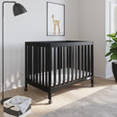 Child Craft London Mini Compact Folding Portable Crib with 2” Crib Mattress and 2 Easy Roll Locking Wheels, Durable Pine Wood Construction (Ebony Black) by TinyTreasures Baby Boutique