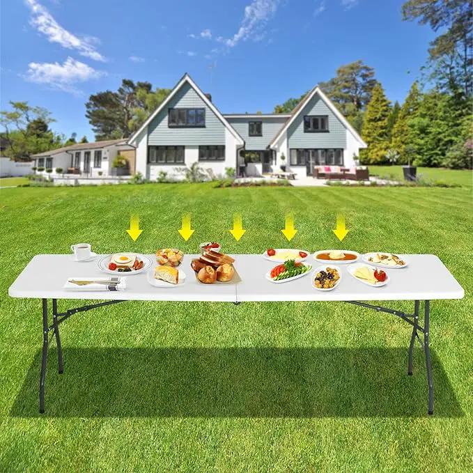 8FT Folding Table, Heavy Duty Foldable Table with Handle, Portable Fold-in-Half Utility Tables for Indoor & Outdoor Use Perfect for Camping BBQ Party Wedding Market Events, White, photo 2 of 7