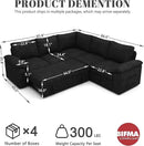 85 Inch Modular Sectional Sofa with Pull Out Bed,L Shaped 5 Seat Sectional Sleeper Sofa with Storage,Sectional Couches for Living Room,Cloud Modular Couch,Removable Sofa Cover,Black by CozyNest Decor