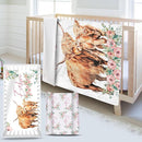 Custom Name Crib Bedding Set - Highland Cow Design, Personalized Floral Nursery Bedding 3-Piece Set– Soft Blanket, Fitted Sheet, Changing Pad Cover – for Newborns Girls Nursery Gifts by TinyTreasures Baby Boutique