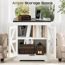 Farmhouse Side Table - 24" Large Night Stand Set 2, Wood Nightstand with Charging Station, Bedside Table with Adjustable Shelf, End Tables Living Room, Rustic Bed Side Tables Bedroom, White by CozyNest Decor