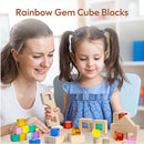 Wooden Rainbow Building Blocks Set for Kids, 22 PCS Wooden Blocks & 25 PCS Gem Cubes Stacking Blocks, Montessori Stacking Toys for Toddlers, Educational STEM Easter Toys for Boys Girls 3-6 by TinyTreasures Baby Boutique