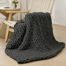 Bigacogo Chunky Knit Throw Blanket for Couch, 40x40 inches, 100% Hand Knitted with Thick Jumbo Chenille Yarn, Cozy Soft Large Rope Knot Cable Crochet Blankets for Sofa Bed Living Room, Dark Grey by CozyNest Decor