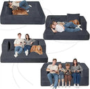 Folding Bean Bag Chair for Adults,3-in-1 Bean Bag Couch Faux Fur Floor Sofa Large Beanbag Convertible Bean Bag Sofa Bed with Pillow in Bedroom,Living Room,Apartment(Queen,Dark Grey) by CozyNest Decor