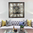 The Gears Clock 24'' Inch Square Real Moving Gear Wall Clock Vintage Industrial Oversized Rustic Farmhouse (Vintage Black) by CozyNest Decor