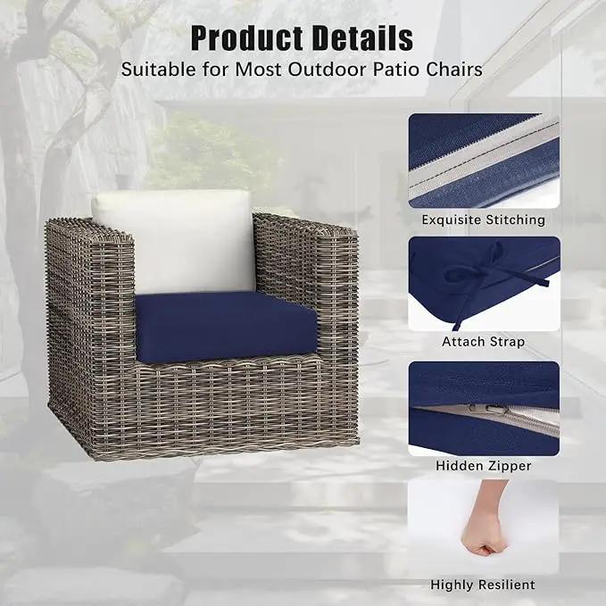 Favoyard Outdoor Chair Cushion 22 x 22 x 3 Inch Rainproof & 3-Year Fade Resistant Patio Furniture Cushions with Removable Cover and Adjustable Ties for Garden Sofa Couch Pads Set of 2, Blue, photo 4 of 6