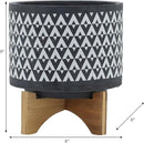 Sagebook Home 9" H 8" Diameter Dark Gray and Ivory Aztec Design Ceramic Planter with Solid Rubberwood Stand for Living Room, Bedroom, or Office by GreenHaven Gardens