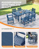 HDPE Patio Dining Set, 5-Piece Outdoor Table and Chairs with Umbrella Hole, Modern Outdoor Dining Set for 4, HDPE Outdoor Patio Furniture Dining Sets for Deck, Poolside, Porch, Navy by CozyNest Decor