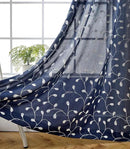 MIUCO Floral Embroidered Semi Sheer Curtains Faux Linen Grommet Curtains for Bedroom 52 x 84 Inch 2 Panels, Navy Blue by CozyNest Decor