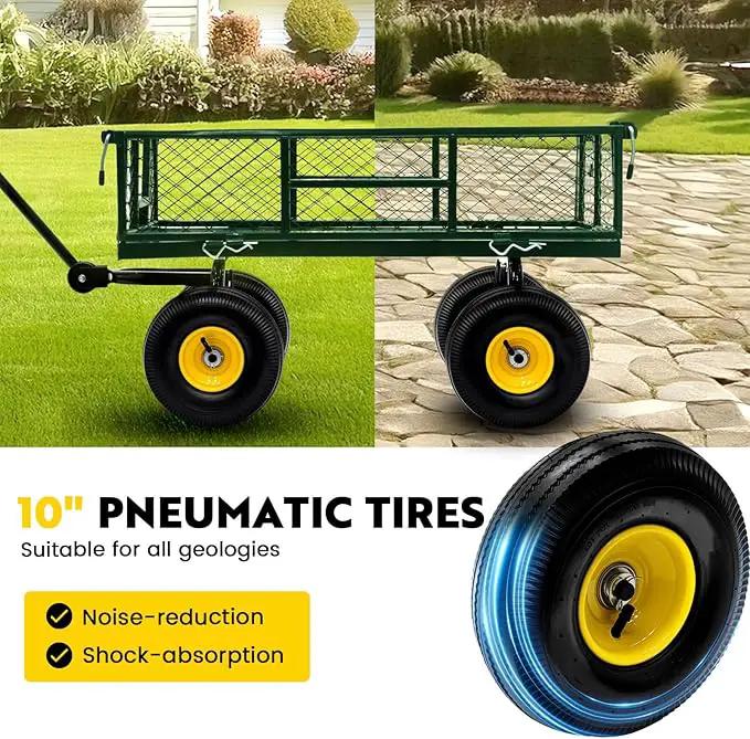 Steel Garden Cart, 2-in-1 Heavy Duty Utility Wagon 900 LBS Capacity Carts with Removable Mesh Sides to Convert into Flatbed, 240° U-Turn 10" Pneumatic Tires Garden Wagon for Lawn Camping Farm Yard, photo 6 of 7