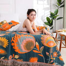 Snycler Boho Throw Blanket for Bed, 100% Organic Cotton Muslin Soft Throw-Orange Boho Floral Farmhouse Rustic Spring Summer Fall Decor Blanket for Couch Sofa Quilt and Gift, 60" x 80" by CozyNest Decor