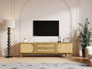 Merax Modern Fluted TV Stand for 75" TVs, Mid-Century Entertainment Center Tambour Door Media Console TV Cabinet with Rattan-Front Drawer for Living Room, Curved Profile Design by CozyNest Decor