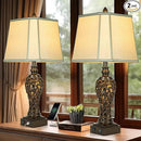 28.5" high Vintage Brown Table Lamps Set of 2 - Bedside Lamp with Faux Silk Shades - for Bedroom and Living Room with USB and Nightlight - Perfect for Nightstands and Bedrooms (Bulb Included) by CozyNest Decor