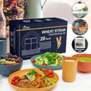 HOTEC 20-Pack Unbreakable Kitchen Plastic Wheat Straw Dinnerware Set – BPA-Free Plates, Bowls & Cups | Lightweight, Microwave & Dishwasher Safe | Multicolor Reusable Tableware for Home & Outdoor Use by CozyNest Decor
