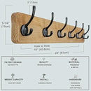Dseap Wall Mounted Coat Rack: 24" Long, Patented, Heavy-Duty, 6-Double-Hooks Wooden Hanger Rail for Winter Coats, Hat, Jacket, Clothing - Weathered Brown, Pack of 2 by CozyNest Decor