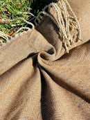 Picnic Blanket Extra Large Waterproof with Strap 59"x79" - Machine Washable Tassels Faux Wool Cashmere for Park, Grass, Camping, Hiking, Concerts (Deep Tan with white shoulder strap, 59"X79") by TinyTreasures Baby Boutique