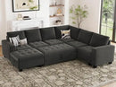 Belffin Modular Sectional Sleeper Sofa with Pull Out Bed U Shaped Sectional Sofa Couch with Storage Ottoman Velvet Covertible 7-Seater Sofa for Living Room Grey by CozyNest Decor