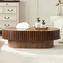 43.7" Oval Coffee Table for Living Room,Modern Handcraft Drum Coffee TableSmall Wooden Coffee Table with Sturdy Pedestal Easy Assembly for Office-Walnut by CozyNest Decor