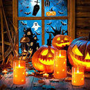 NURADA Flameless Candles with Remote Timers: Built-in Star String Lights 3D Wick Battery Operated Flickering LED Electric Candles for Halloween Thanksgiving Dinner Tables Fall Home Decor Orange 3 Pack by CozyNest Decor
