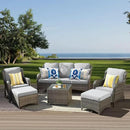 ovios 6 Pieces Patio Furniture Set, Outdoor Wicker Sofas with Glass Coffee Table and Comfy Cushions, All Weather High Back Couch Set for Deck Porch, Grey Rattan, Grey by GreenHaven Gardens