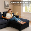 120.3" Modern L-Shaped Sectional Sofa with 360°Swivel Drop-Down Table, Storage Armrest, USB Ports & Movable Storage Ottoman – Plush Linen Cloud Couch for Lounge (Black) by CozyNest Decor