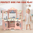 ANPABO Play Kitchen for Kids, Wooden Kitchen Playset w/Real Lights & Sounds, Coffee & Ice Maker, Microwave, Stove, 30Pcs Accessories Include Play Food, Pretend Play Set for Boys & Girls, Pink by TinyTreasures Baby Boutique