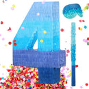 Sratte Number 1 2 3 4 5 6 7 8 9 Piñata with Stick Blindfold Confetti, Gradient Blue Piñata for Kids Boys Girls Birthday Party Anniversary Decorations Supplies(Number 4) by TinyTreasures Baby Boutique