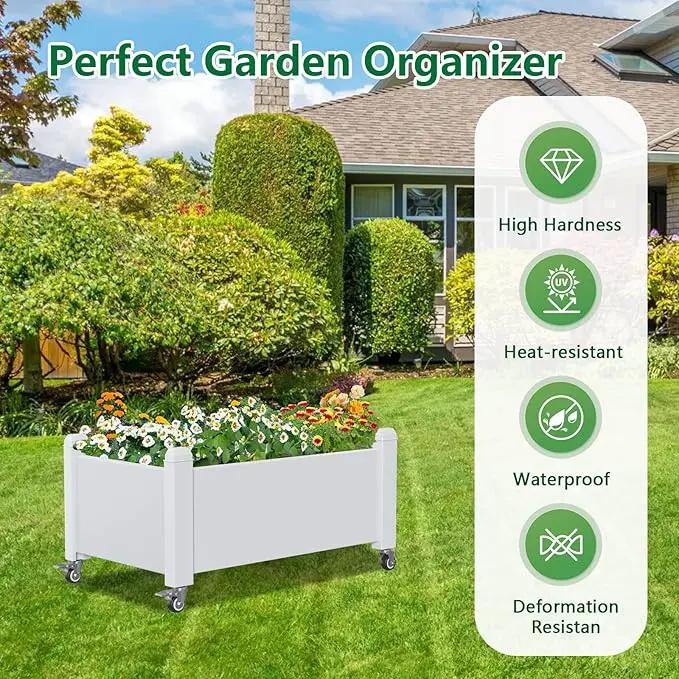Horticulture Garden Bed with Legs, Divisible Resin Planter Box for Backyard, Patio, Balcony, with 4 Legs, 4 Swivel Lockable Wheels(Ashen,30.04 * 17.72 * 17.56), photo 6 of 7
