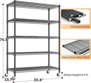 REIBII 76.1" H Storage Shelves Wire Shelving Unit Loads 1653 LBS, Metal Shelving with Wheels & Feet, 5 Tier Adjustable Metal Dorm Storage Shelves for Pantry Kitchen, Garage, Back to School Supplies by TinyTreasures Baby Boutique