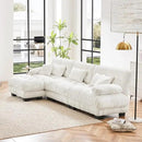 Modern L-Shaped Couch, 3-Seater Cloud Couch with Round Bolster Armrests, Oversized Loveseat Sectional Sofa, Chenille Fabric, White by CozyNest Decor
