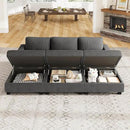 Nolany Corduroy Sectional Couch with Storage Ottoman, Sleeper Sectional Sofa with Chaise, Modular Sectional Couches for Living Room, Dark Grey by CozyNest Decor