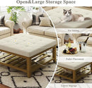 Large Square Ottoman Coffee Table, Linen Solid Upholstered Footrest Ottoman with Solid Wood Shelf Storage Tufted Coffee Table for Bedroom Living Room, Ivory by CozyNest Decor