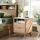 T4TREAM Fluted Nightstand with Charging Station, 18" Modern Side Table with Faux Marble Top, 2 Drawers End Table w/Storage, Bedside Table for Bedroom, Living Room, Curved Profile Design, Natural Oak by CozyNest Decor