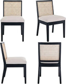 VESCASA Upholstered Dining Chairs with Square Wooden Rattan Back, Armless Padded Linen Cushion Dining Chairs with Wood Legs for Dining Room, Kitchen, Set of 4, Black Frame by CozyNest Decor