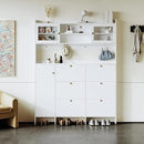 Ball & Cast Tipping Bucket 3-Tier Shoe Cabinet with 6 Flip Drawers and Storage Shelf,Entryway Hall Tree with Tempered Glass Doors and 4 Hooks,for Hallway,Mudroom,Living Room,White by CozyNest Decor