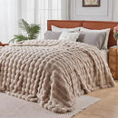 Lotus Karen Faux Fur Throw Blanket Linen - 800 GSM Bubble Rabbit Fluff Blanket for Couch Bed Sofa,Softest Fluffy Fuzzy Cozy Blanket,Thick Furry Plush Shaggy Warm Blankets for Women,90x90 Inches by CozyNest Decor
