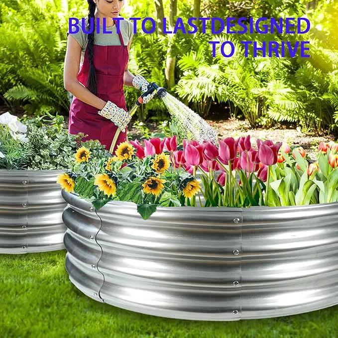 Durable Round Galvanized Steel Raised Garden Bed for Planting,Round Galvanized Steel Fire Ring/Fir Pit for Outdoor- 4×4×1FT,0.8MM Thick Black (47 ins Diameter x 12 ins high, Silver), photo 6 of 7