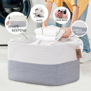 COMFY-HOMI Large Rectangle Laundry Storage Basket | Cotton Rope Woven, Organizing with Handle | Dirty Cloth & Baby Shower Basket | 22x15x12' - White/Grey by TinyTreasures Baby Boutique