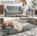 89” Futon Sofa Bed, Comfy Futon Couch Bed with 2 Square Pillows, Convertible Sleeper Sofa with Adjustable Backrest& Armrests, Modern Loveseat Sleeper for Living Room, Bedroom, Light Gray by CozyNest Decor