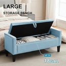 Storage Ottoman Bench, Velvet Upholstered Footstool for Bedroom and Living Room, Tufted Seat with Storage, Wooden Legs & Metal Rivets, Light Blue by CozyNest Decor