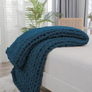 Bigacogo Chunky Knit Throw Blanket for Couch, 40x40 inches, 100% Hand Knitted with Thick Jumbo Chenille Yarn, Cozy Soft Large Rope Knot Cable Crochet Blankets for Sofa Bed Living Room, Deep Sea Blue by CozyNest Decor