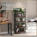 4NM No Assembly 5 Tiers Folding Bookshelf, 59.4" H Foldable Storage Shelves Vintage Bookcase Standing Racks Study Organizer Home Office - Rustic Brown Black by CozyNest Decor