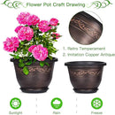 Plastic-Plant-Flower-Planters-16 Inch with Drainage Hole & Saucer, 3 Packs Lightweight Small Resin Flower Pot Indoor Outdoor, Retro Antique Imitation Decorative Garden Containers Sets for Houseplants by CozyNest Decor