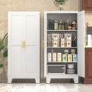 White Metal Kitchen Storage Cabinet, Kitchen Pantry Storage Cabinet with Doors and Shelves, Storage Cabinet with Adjustable Leveling Foot for Kitchen, Living Room and Dining Room. 61" H by CozyNest Decor