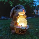 Solar Rabbit Garden Outdoor Statues,Resin Rabbit Figurine Carrying Flower Basket and Magic Orb with Solar LED Lights, Lawn Decor Outdoor Statue for Patio, Balcony, Yard Ornament by GreenHaven Gardens