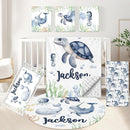Personalized Baby Crib Bedding Set, 5 Pcs Custom Name Baby Bedding Set, Double Layer Nursery Bedding Set, Ocean Animal Baby Crib Set for Girls Boys, Gift for Toddler Infant Baby New Parents by TinyTreasures Baby Boutique