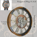 24 Inch Moving Gear Wall Clock, Oversized Wall Clocks, Clock Living Room Decor, Solid Wood Frame, Battery Operated, Large Wall Clock with Steampunk Industrial for Fireplace(Machilus) by CozyNest Decor
