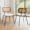 Rattan Dining Chairs Set of 4, Mid Century Modern Dining Chairs with Cane Back for Kitchen Dining Room, 19 Inch Faux Leather Beige by CozyNest Decor
