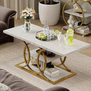 GiftGo Rustic Coffee Table with Storage Modern 3 Tier Center Living Room Table Faux Marble Wooden Rectangle Cocktail Tea Table for Office Bedroom Elegant Full Moon Design (White Gold, L-47) by CozyNest Decor